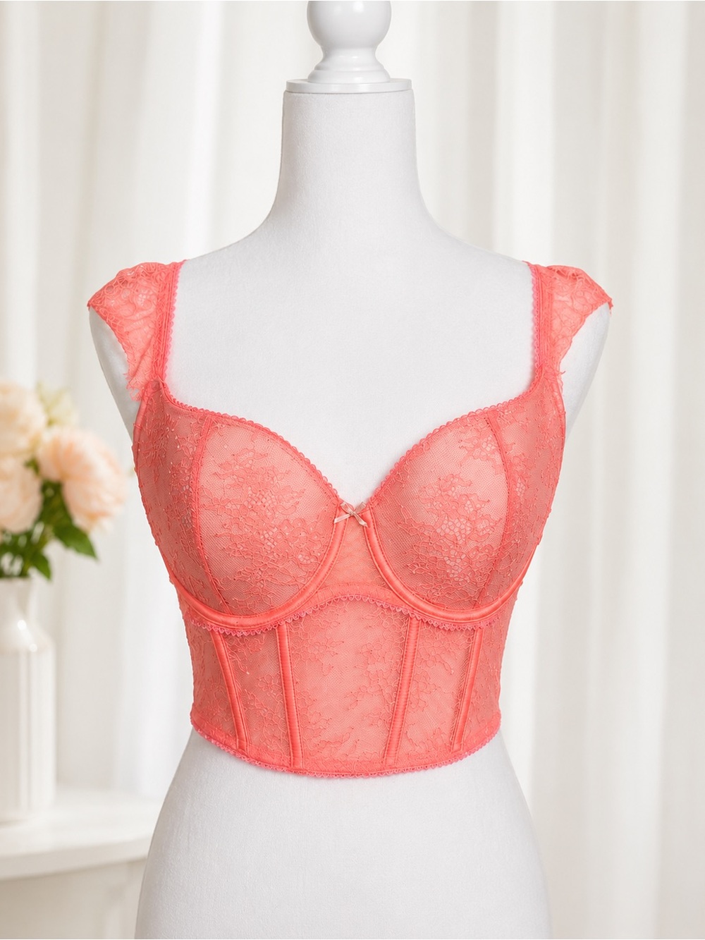 Victoria's Secret Coral Lace Longline Bra